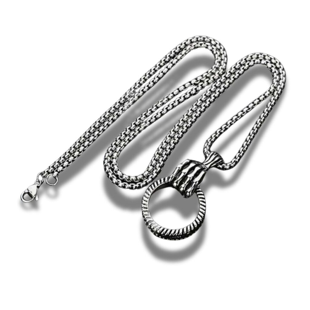 Retro Bone Hand Grab Ring Alloy Pendant Necklace for Men
