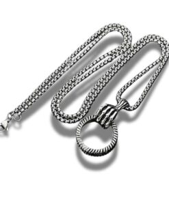 Retro Bone Hand Grab Ring Alloy Pendant Necklace for Men