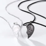 Antique Broken Heart Shaped Silver Locket Chain Necklace for Lovers and Best Friends Heart Pendant Necklace Pair of 2 Locket with Chains Heavy Metal Pendant Necklace Antique Broken Heart Shaped Silver Locket Chain Necklace for Lovers and Best Friends forever