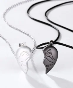 Antique Broken Heart Shaped Silver Locket Chain Necklace for Lovers and Best Friends Heart Pendant Necklace Pair of 2 Locket with Chains Heavy Metal Pendant Necklace Antique Broken Heart Shaped Silver Locket Chain Necklace for Lovers and Best Friends forever