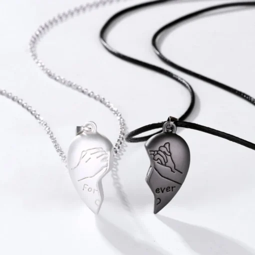 Antique Broken Heart Shaped Silver Locket Chain Necklace for Lovers and Best Friends Heart Pendant Necklace Pair of 2 Locket with Chains Heavy Metal Pendant Necklace Antique Broken Heart Shaped Silver Locket Chain Necklace for Lovers and Best Friends forever