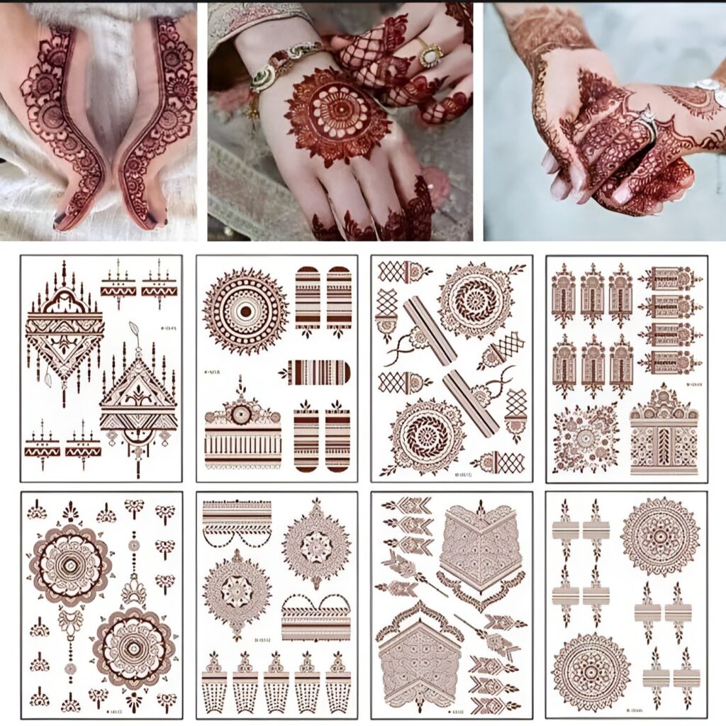 Waterproof Red Henna Mehndi Temporary Tattoo Mehndi Sticker for Girls Hand Henna Classic Design Sticker Tattoo Instant Mehndi Sticker