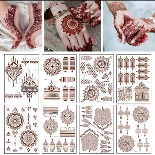 Waterproof Red Henna Mehndi Temporary Tattoo Mehndi Sticker for Girls Hand Henna Classic Design Sticker Tattoo Instant Mehndi Sticker